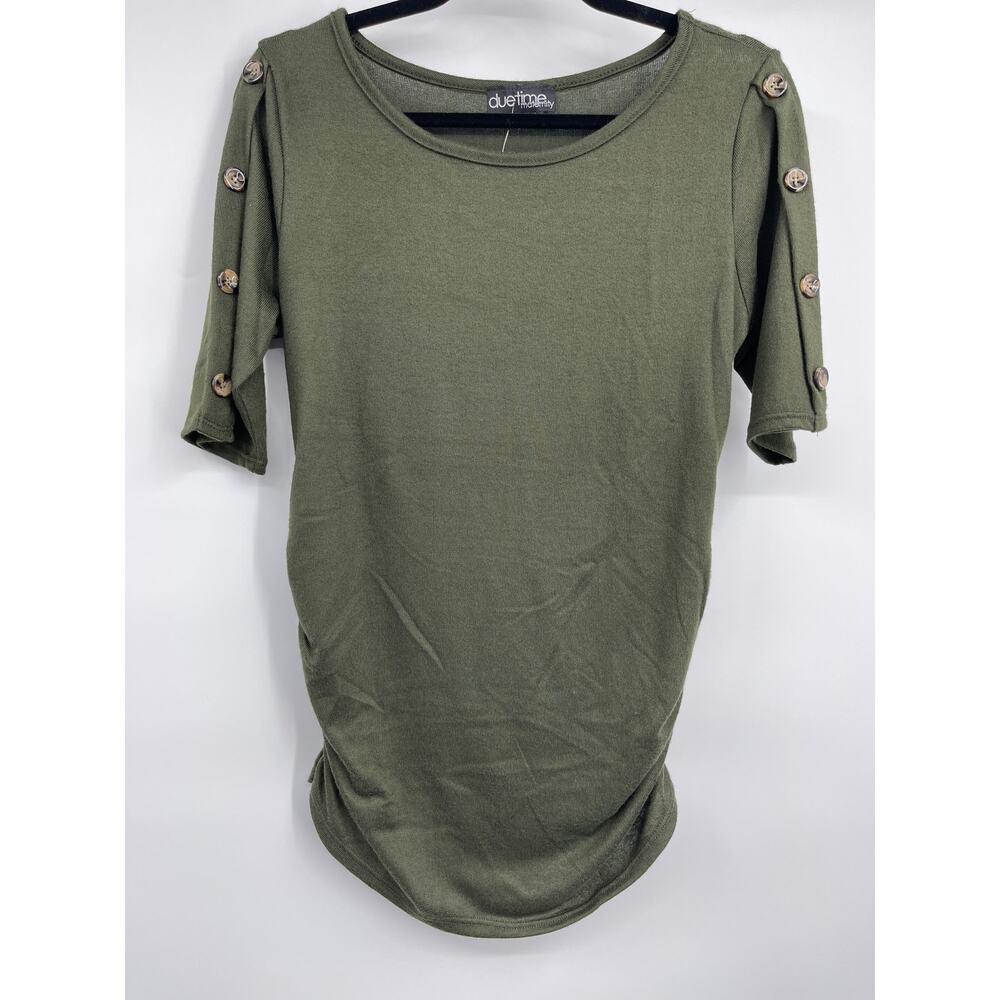Due Time Maternity Olive Green Pregnancy Top Ruched 3/4 Sleeve NEW Large